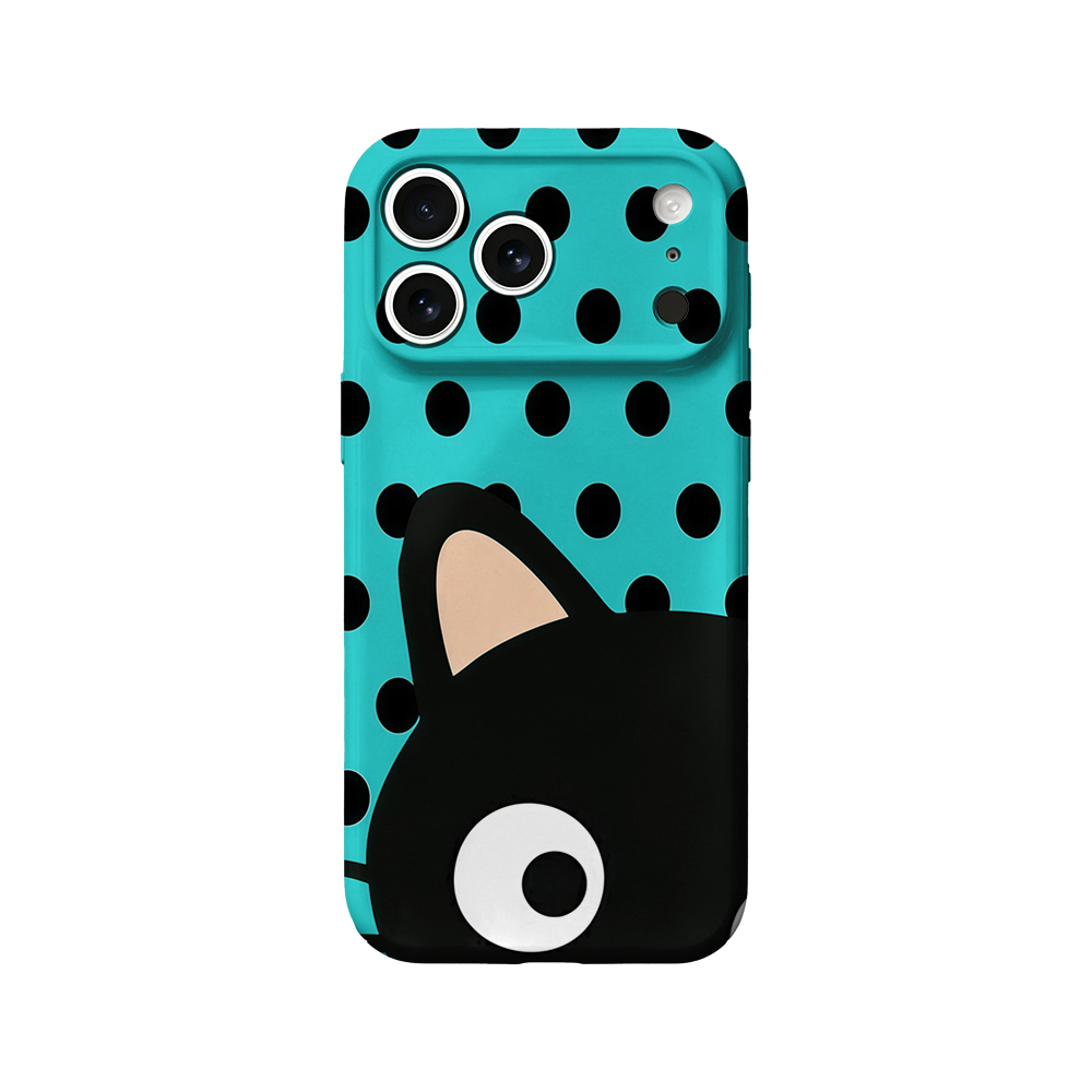 Apple Iphone 15 - Turquoise Polka Dot Cat Phone Case